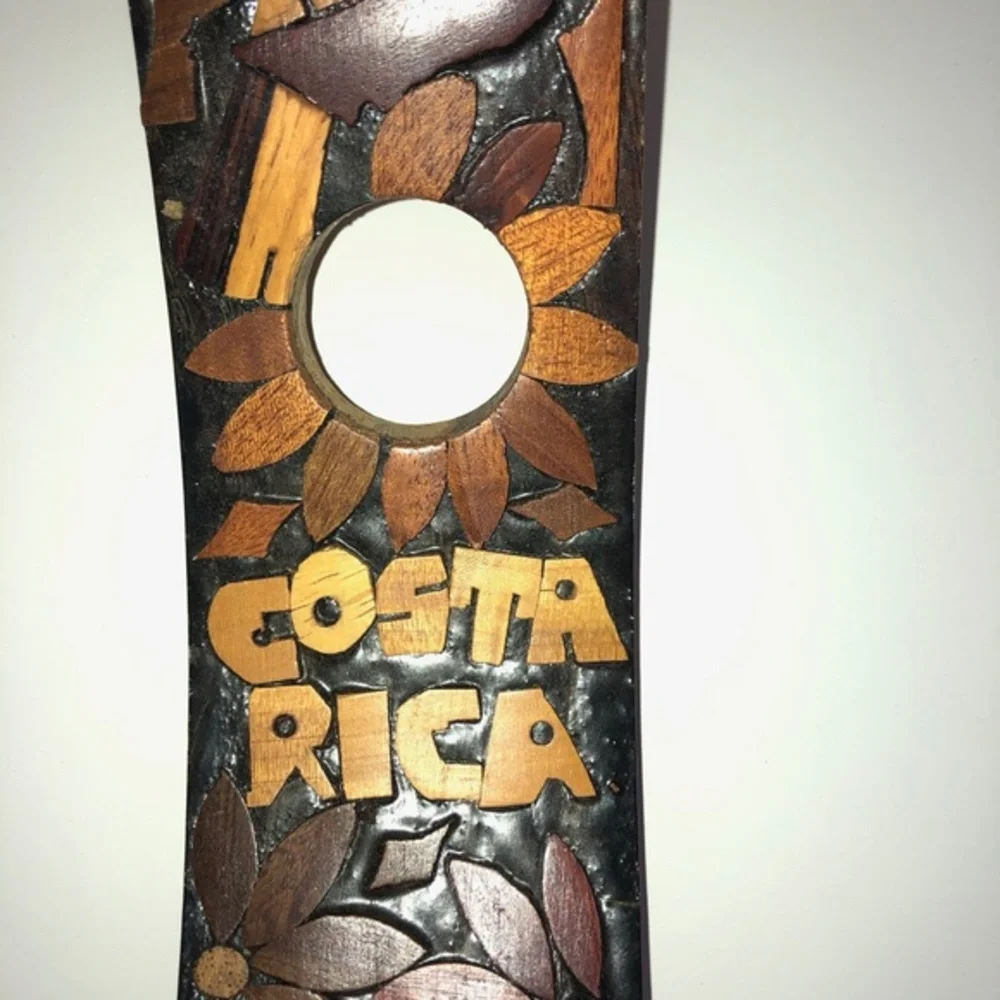 Costa Rica Wood Carved Floral Wine Bottle Holder